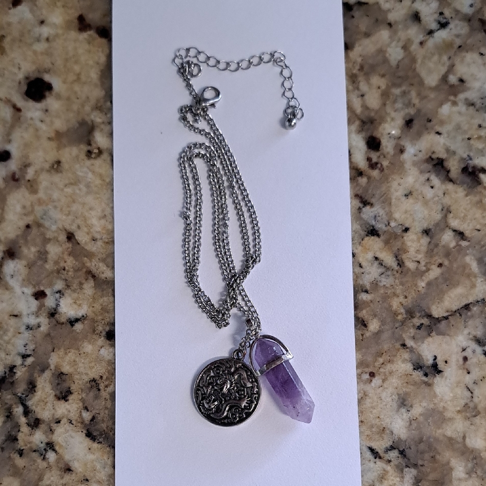 Dragon And Amethyst Pendant Necklace